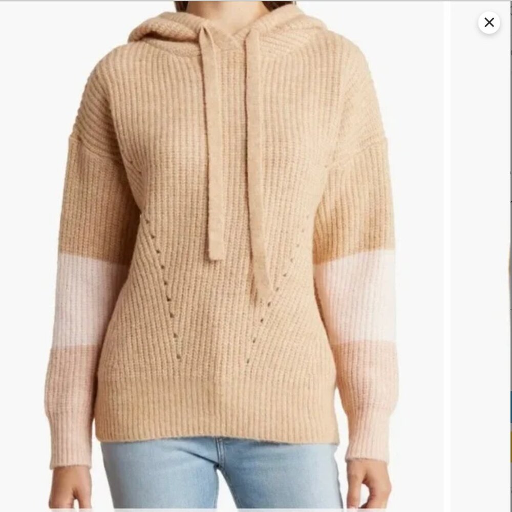 Anthropologie FRNCH Paris NWT Wool Blend Sweatshirt Hooded Beige Size Large